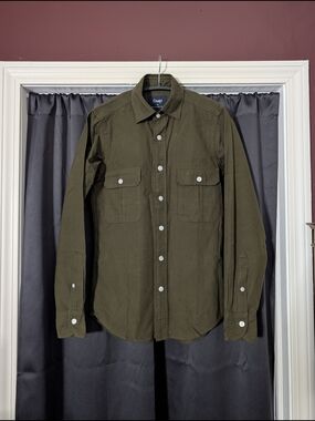DRAKE'S Dark Green Brushed Cotton Flannel Western Work Shirt England XS